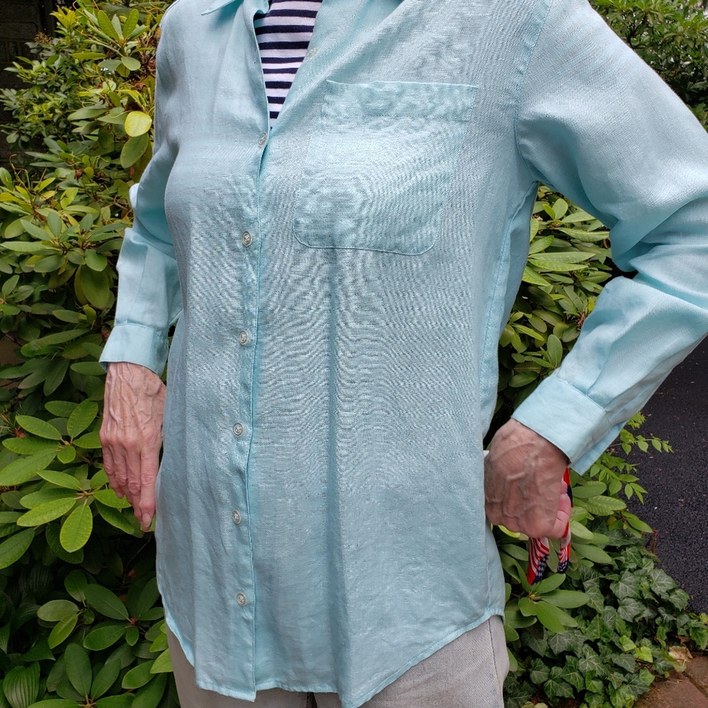 Vintage Liz Claiborne Pale Aqua Linen Shirt